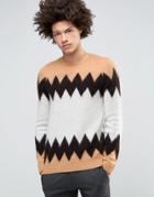 Asos Mohair Mix Sweater With Color Block Design - Brown