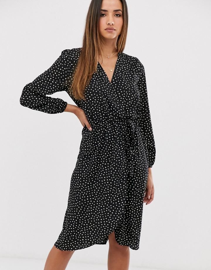 Ax Paris V Front Wrap Midi Dress-black