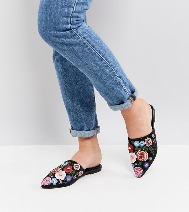 Asos Moonflower Wide Fit Embellished Mules - Black