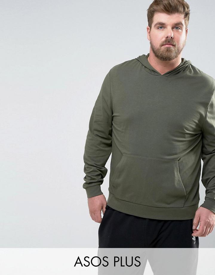 Asos Plus Muscle Hoodie In Khaki - Green