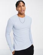 Asos Design Long Sleeve Cut-and-sew Pique T-shirt With Raglan Sleeves In Blue-blues