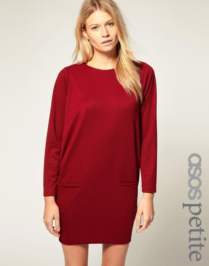 Asos Petite Exclusive Elliptical Dress With Jet Pockets - Red
