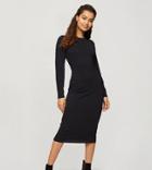 Miss Selfridge Petite Ribbed Midi Dress In Black