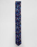Asos Slim Tie In Floral Splatter Design - Navy