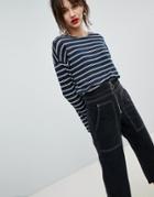 Vero Moda Striped Sweater With Fluted Sleeve - Navy