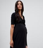Asos Design Maternity Nursing Wrap Front Tea Dress With Frill - Black