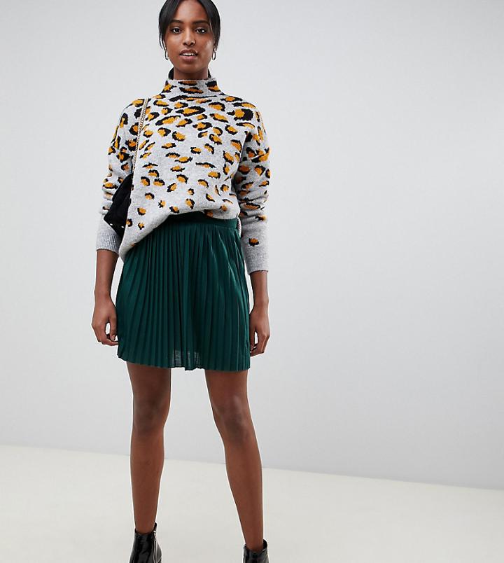 Asos Design Tall Pleated Mini Skirt In Jersey - Green