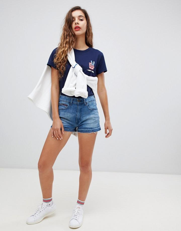 Tommy Jeans Downturned Hem Denim Shorts - Blue