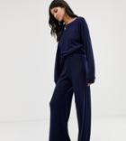 Asos Design Tall Mix & Match Lounge Ribbed Wide Leg Pants-navy