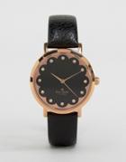 Kate Spade Black Leather Metro Watch 1yru0583 - Black