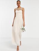 Little Mistress Bridesmaid Chiffon Maxi Dress With Pearl Embellishment In Blush Pink