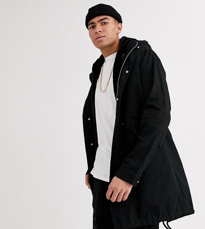 Asos Design Tall Parka Jacket In Black With Detachable Faux Fur Liner