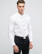 Asos Regular Fit White Shirt With Grandad Collar And Contrast Buttons