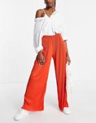 Asos Design Plisse Wide Leg Pants In Chilli Red