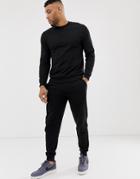 Asos Design Tracksuit Sweatshirt / Tapered Sweatpants In Black - Black
