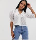 Reclaimed Vintage Inspired Sheer Check Crop Shirt-white