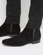 Asos Chelsea Boots In Black Suede With Contrast Elastic And Zip Detail