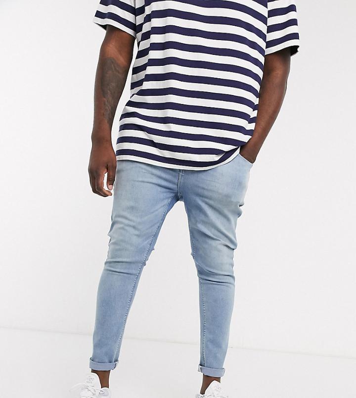 Asos Design Plus Spray On Jeans In Power Stretch Denim In Light Wash-blues