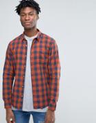 Pull & Bear Check Shirt In Orange And Navy In Regular Fit - Orange