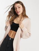 New Look Knit Balloon Sleeve Cardigan In Pale Pink-black
