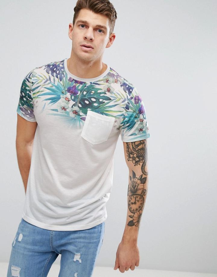 New Look T-shirt With Fade Palm Print In White - White