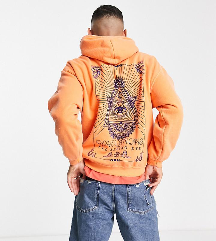 Collusion Hoodie With Print In Rust Acid Wash-orange