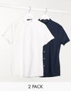 Asos Design 2 Pack Skinny Fit Shirt With Band Collar In White/black-multi