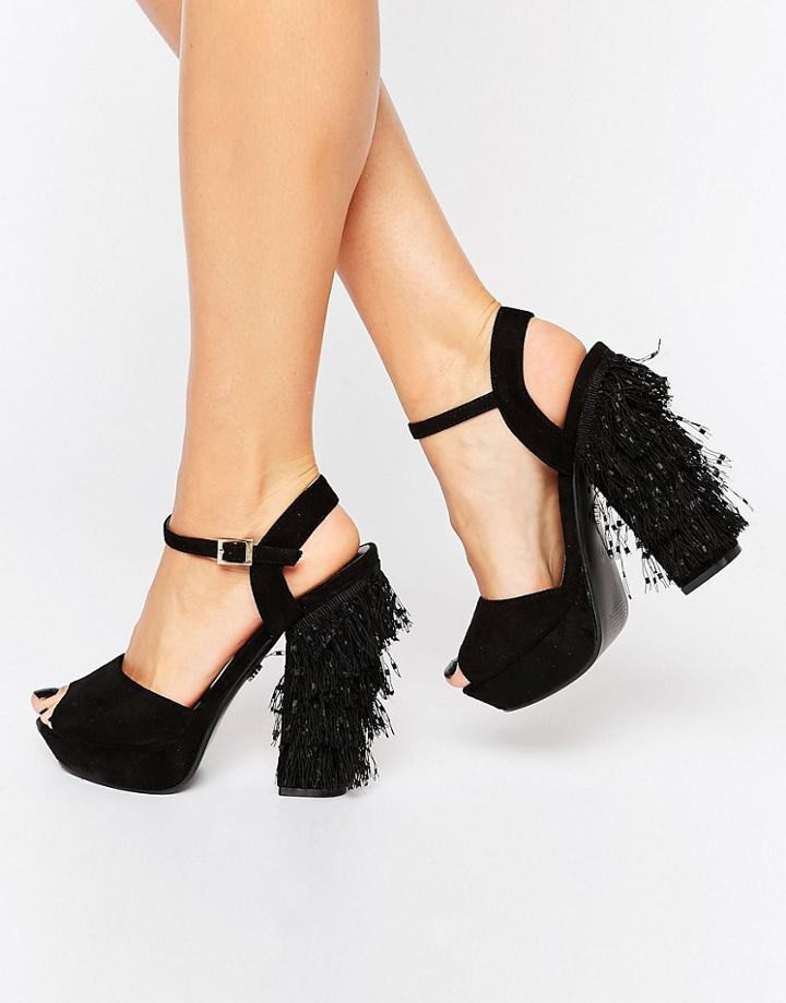 Daisy Street Tassle Platform Heeled Sandals - Black Mf
