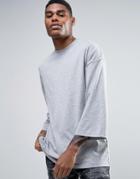 Asos Oversized Long Sleeve T-shirt With Wide Sleeve In Gray Marl - Gray