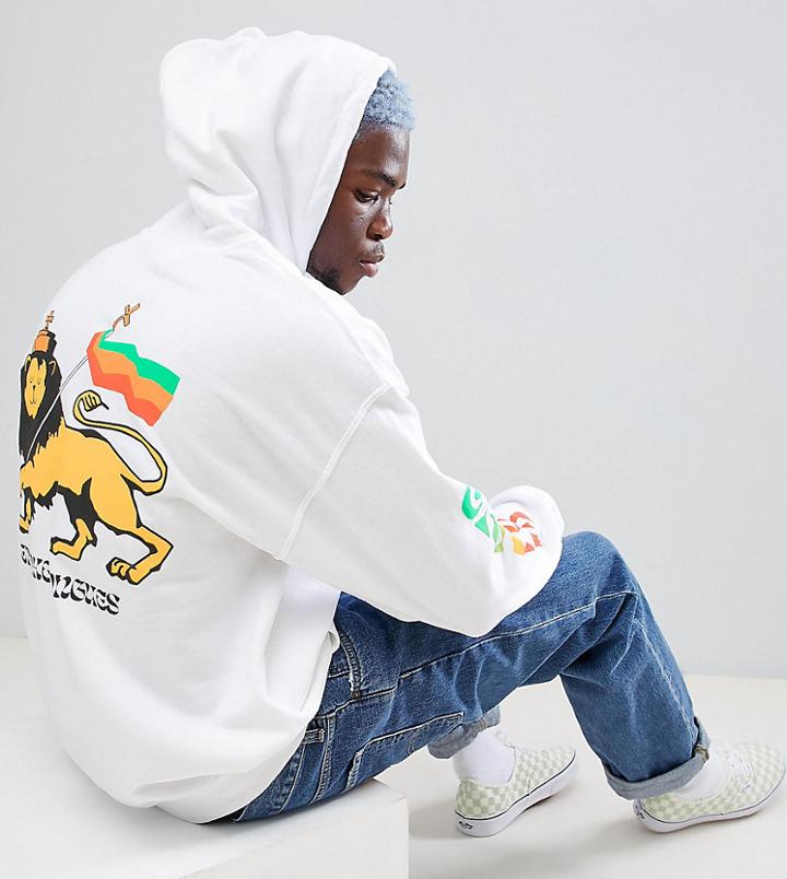 Crooked Tongues Oversized Hoodie With Lion Print In White - White