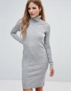 Noisy May Long Sleeve Roll Neck Wool Mix Dress - Gray