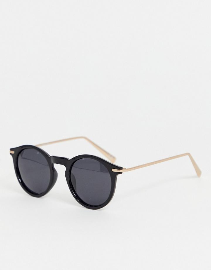 Asos Design Round Sunglasses With Polarised Lens And Metal Arms - Black