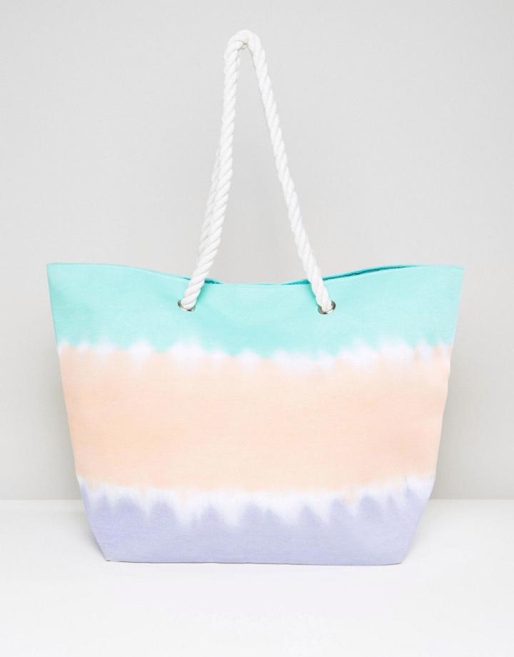South Beach Tie Dye Effect Beach Bag With Rope Handle - Multi