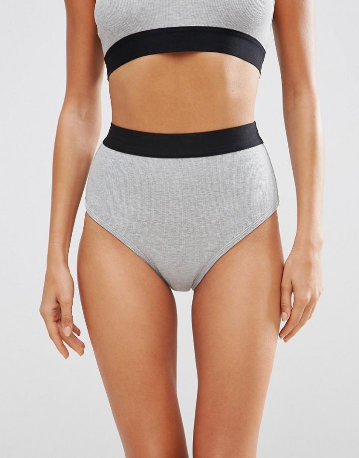 Asos Erin Ribbed High Waist Pant - Gray Marl