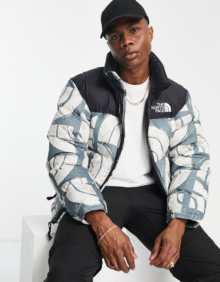 The North Face 1996 Retro Nuptse Printed Jacket In Gray