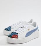 Puma Suede Platforms In White With Embrodiery - White