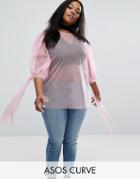 Asos Curve Top In Mesh With Bow Sleeves - Pink
