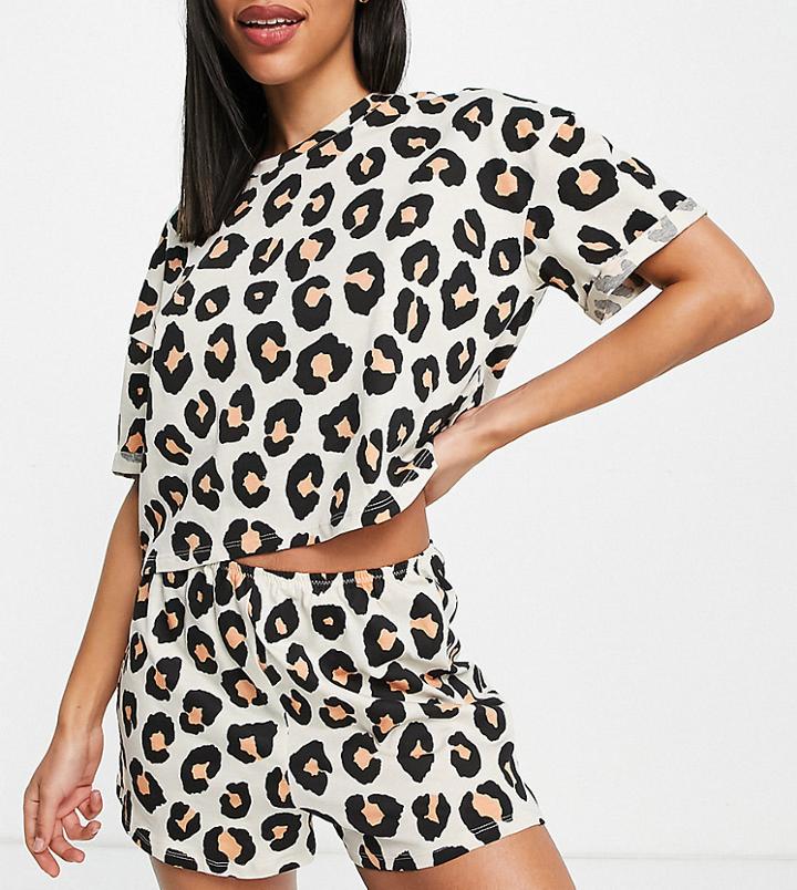 Lindex Exclusive Jenna Cotton Leopard Print T-shirt And Short Set In Natural - Multi