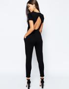 Asos Wrap Front Jersey Jumpsuit With Short Sleeve - Black