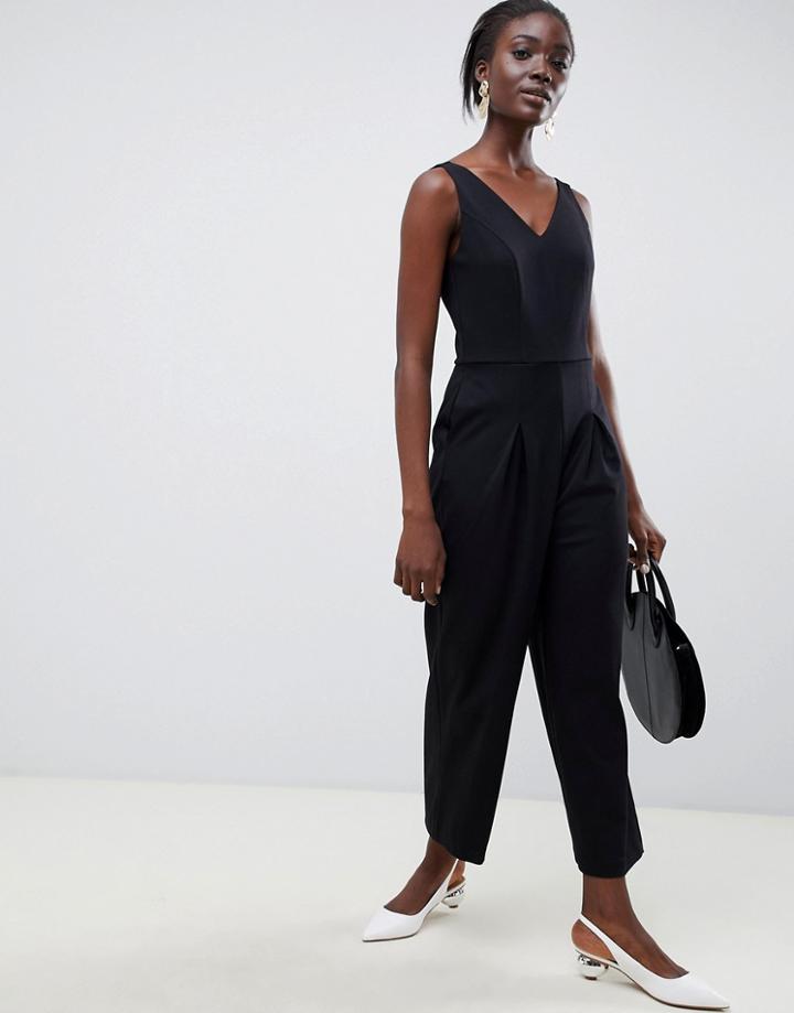 Selected Femme V Neck Wide Leg Jumpsuit-black