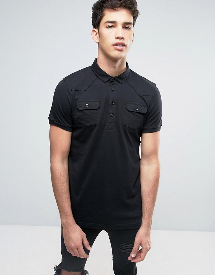 Brave Soul Polo Shirt With Chest Pocket - Black