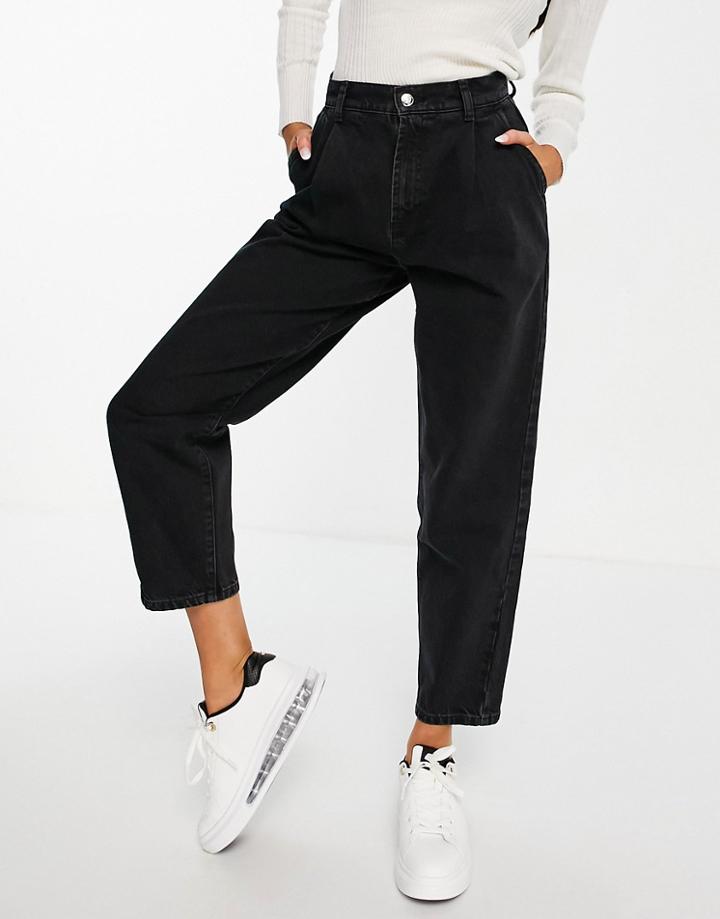 Asos Design Organic Denim Pleat Front Peg Pants In Washed Black