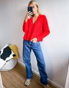 Whistles Ribbed Wool Cardigan In Red