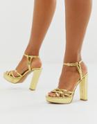 Asos Design Nickle Strappy Platform Barely There In Gold Snake - Gold