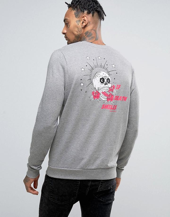 Asos Sweatshirt With Skull & Stars Back & Chest Print - Gray