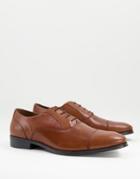 Asos Design Oxford Shoes In Tan Leather With Toe Cap-brown