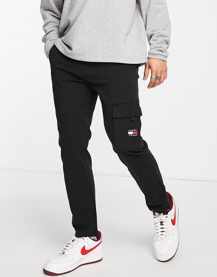Tommy Jeans Dad Fit Textured Cargo Pants In Black