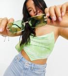 Asos Design Petite Tie Dye Scarf Hem Cowl Neck Cami In Lime Green