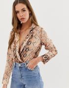 In The Style Billie Faiers Snake Print Blouse Body - Multi