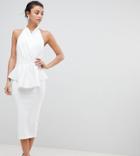 Asos Tall Premium Scuba Halter Wrap Midi Dress - White